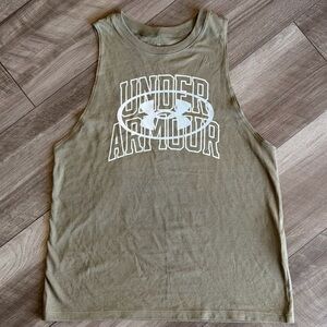 Under Armour Olive Green Athletic Tank with White Logo